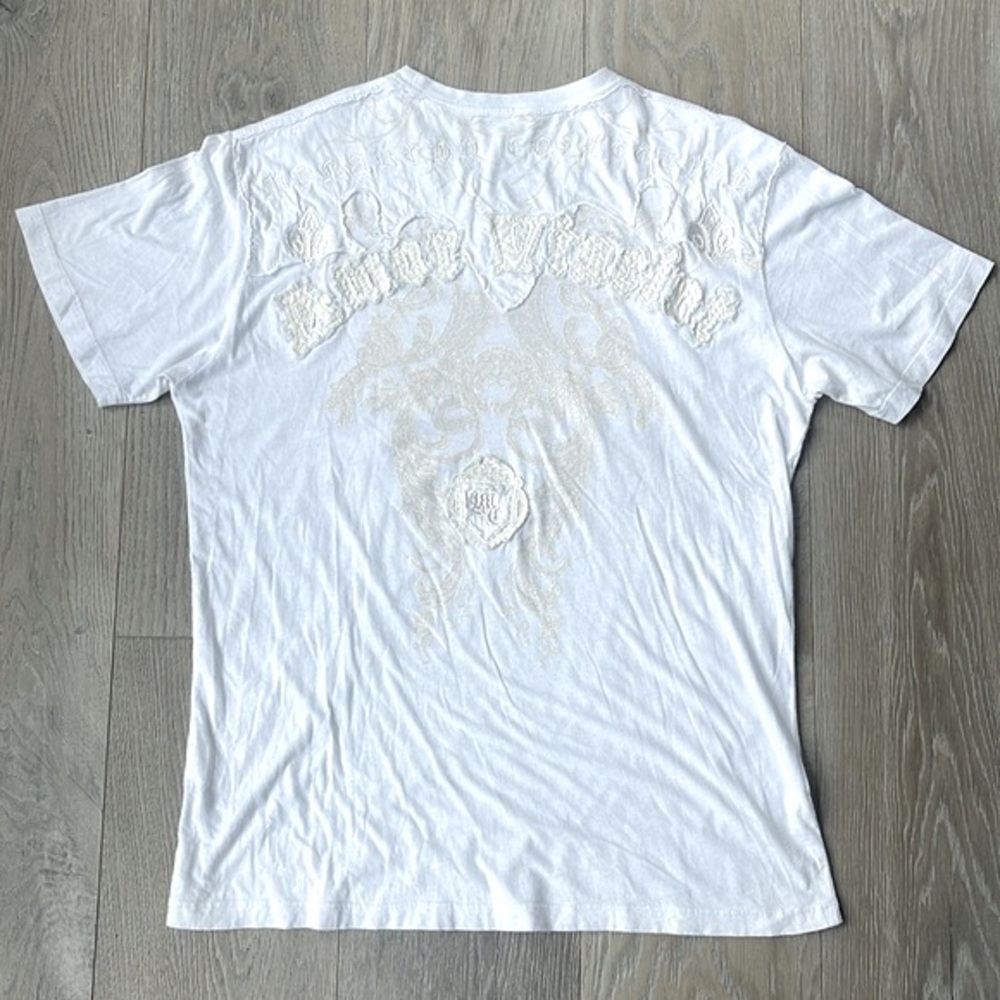 Monarchy Collection Amor Vincint White Embroidered w/ Faux Leather Patchwork T-L